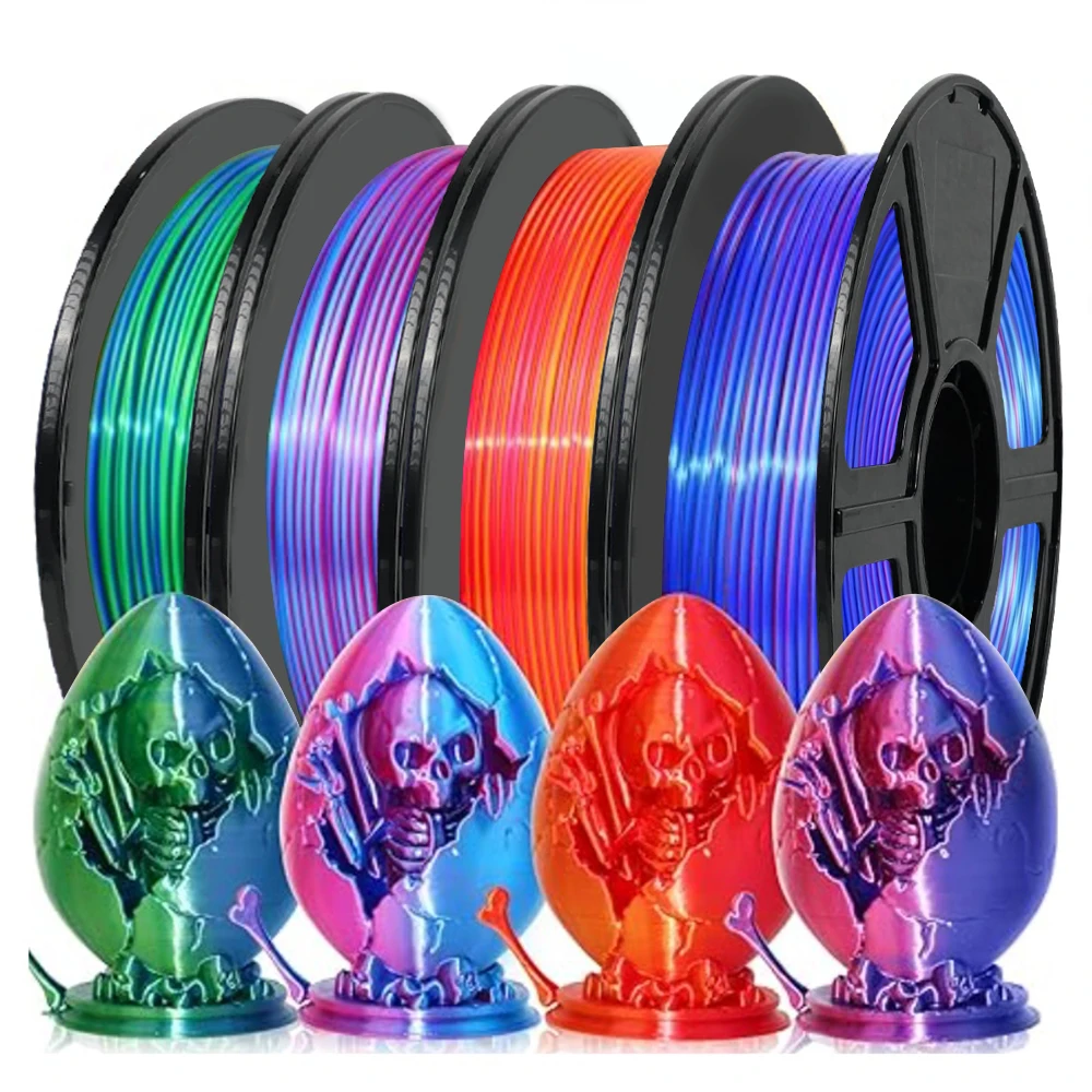 

Dual Color Filament Silk PLA 1.75mm 1kg 500g 250g 3D Printer Plastic Materials Two Colors Filament PLA Red Black Green Gold New