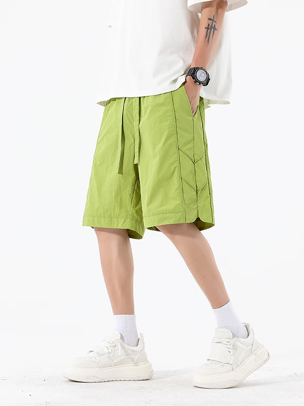 

Летние мужские шорты из ледяного шелка, тонкие, повседневные, свободные, прямые, длиной до колена, модные, брендовые, с завязками, 2025 года, новинка