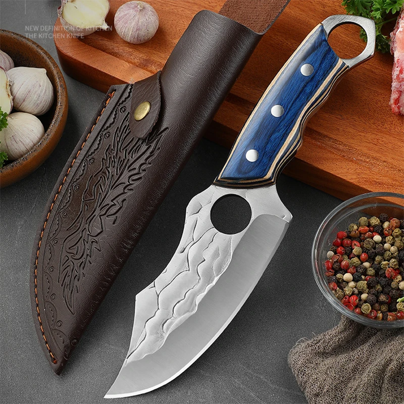 Forged Stainless Steel Boning Knife Kitchen Cleaver Barbecue Meat Fruit Fishing Utility Knife with Wood Handle