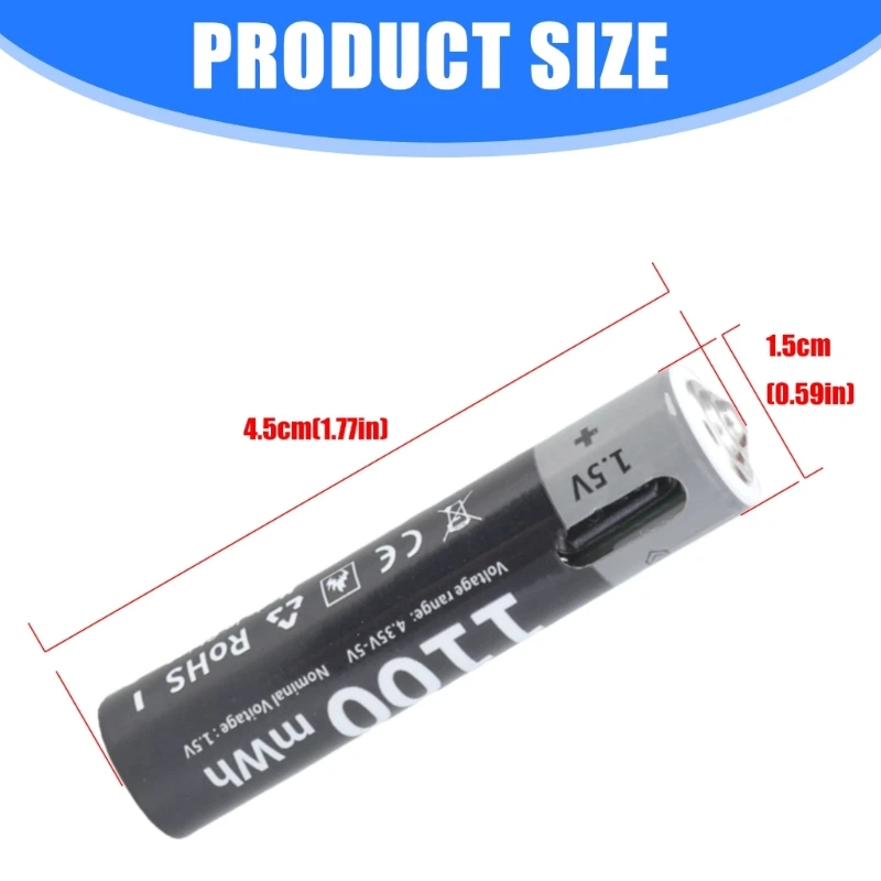 2 قطعة USB C 1100mWh LR3 بطارية قابلة للشحن بطاريات LR3 1.5 فولت لجهاز التحكم عن بعد #3