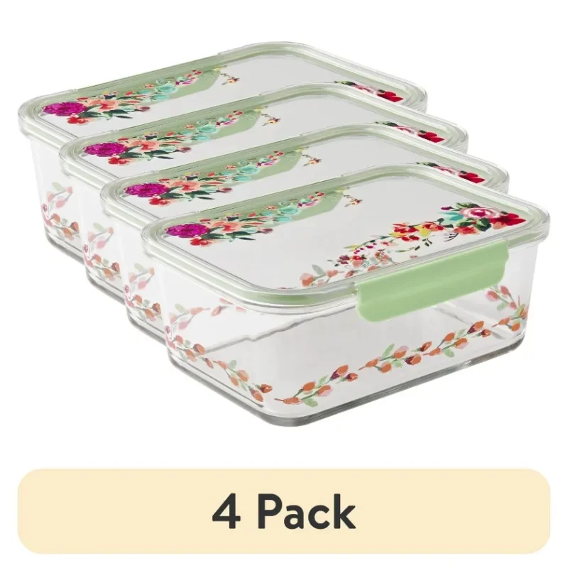 

(4 pack) Painted Meadow 10 Cup Rectangle Glass Food Storage Containers with Tritan Lid. Set of 1, 2 Pieces