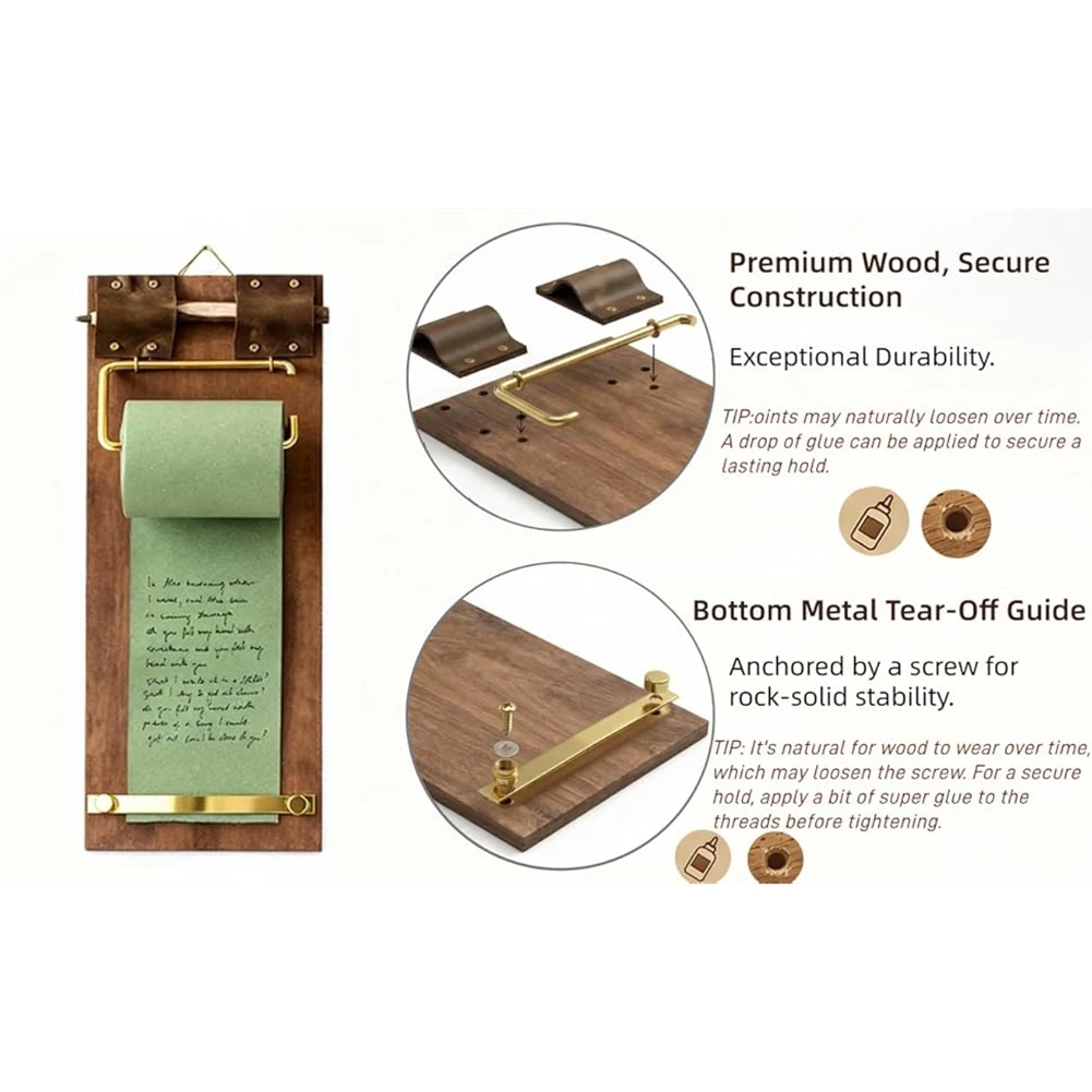 Hanging Memo Board With Refillable Paper Roll Cutter, Includes Wooden Pen For Kitchen/Ect Tea Green Clipboards