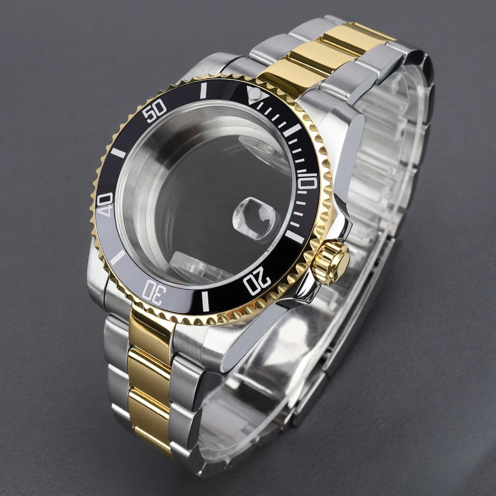 

40mm Black SUB Sloping bezel insert Watch Case For GMT NH34 NH35 NH36 NH72 ETA 2824 Miyota 8215 Movement 28.5mm Dial Silver Gold