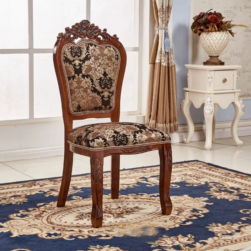 

European Style Dining Chairs Living Room Wooden Dining Chair Household Retro Fabric Soft Stool For Adult Home Furniture