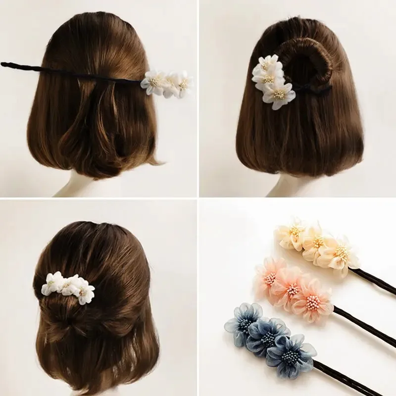 Chiffon Flower Hair Clip Magic Bun Curler Hair Styling Twist Maker Tool Dount Twist Hair Accessories Women Girl Hair Braide Tool