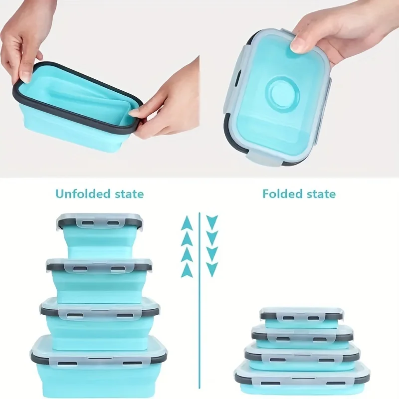 

1/4pcs Collapsible Silicone Food Storage Container Stackable Microwaveable Foldable Kitchen Accessories bento box lunchbox
