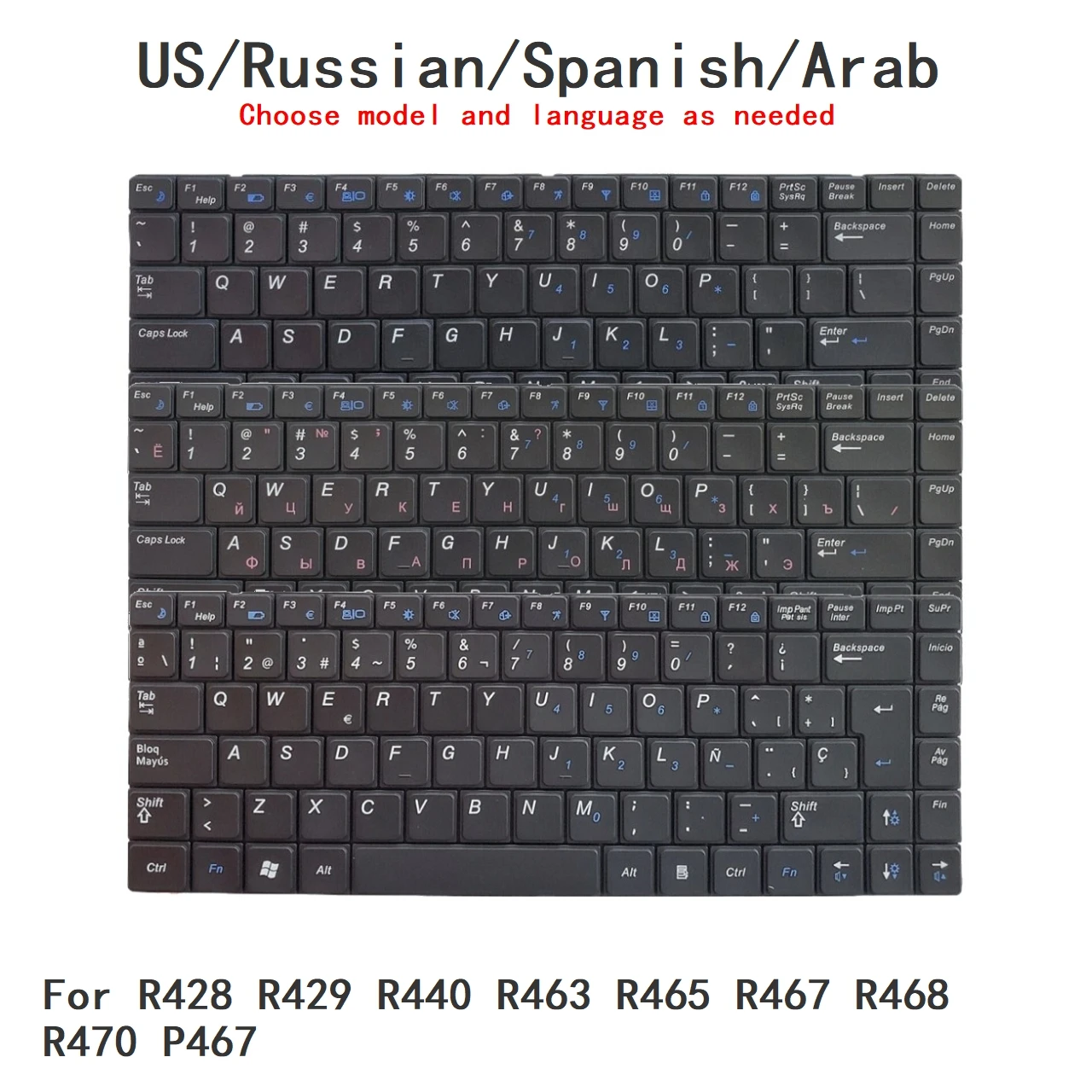 New US Russian Spanish Arab Language  Keyboard For Samsung R428 R429 R440 R463 R465 R467 R468 R470 P467 Replacement Keyboard