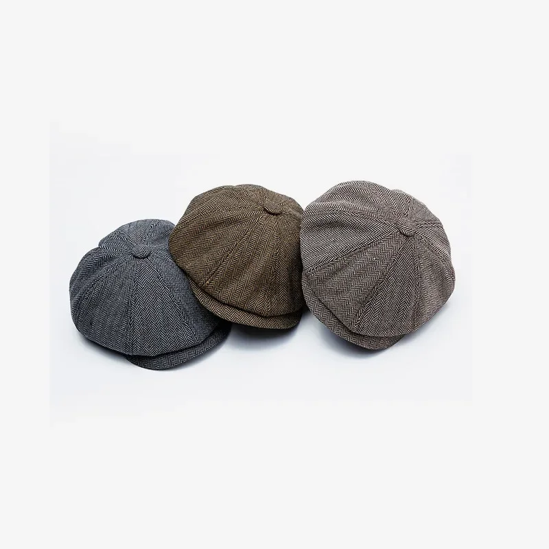 Unisex Herringbone Twill Beret Cap New Hot Sale Vintage Retro Fashion in Euro American British Style for Autumn Winter Men Women