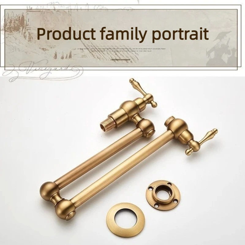 Foldable kitchen rotating single-cool in-wall double-opening telescopic luxury simple countertop antique-style faucet