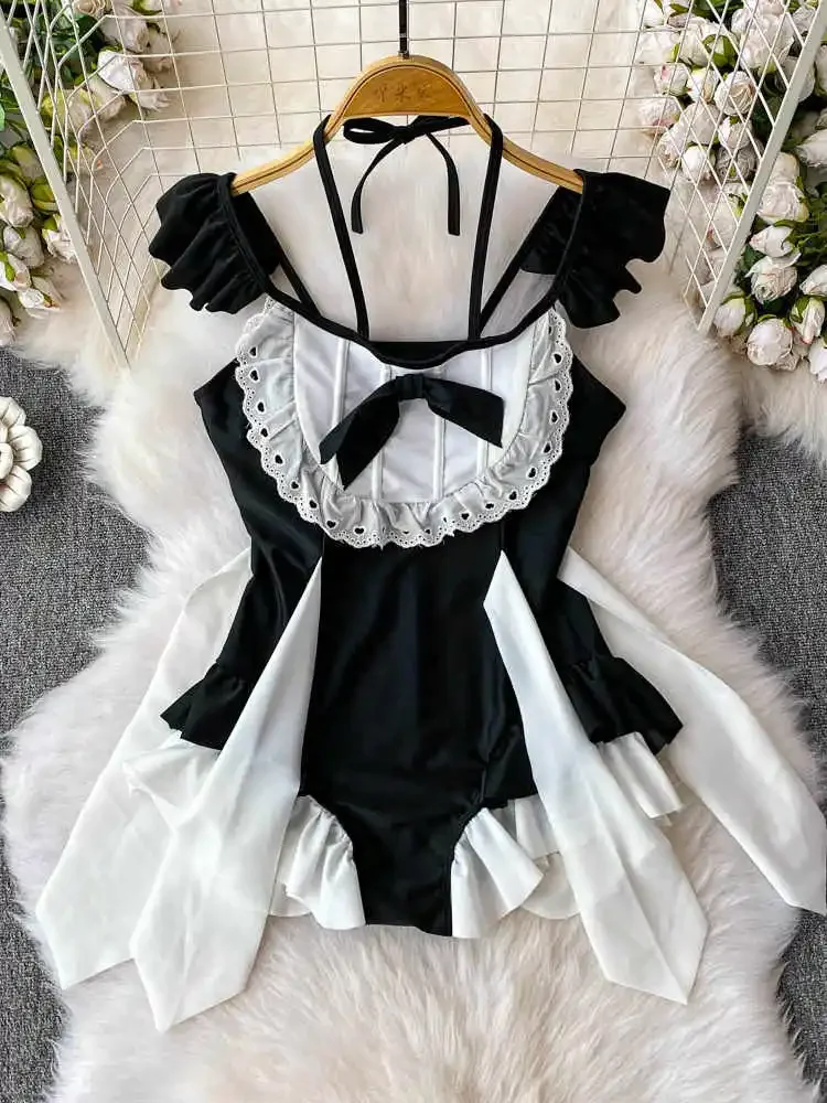 

Women's Black Swimsuit Bikini Sexy Sleeveless Bow Patchwork Swimwear Bathin Beach Wear Swimming Erotic Lingerie Cutecore Clothes