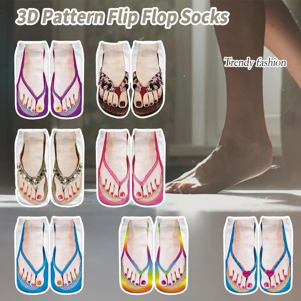 Funny 3D Printed Socks Flip Flops Slippers Sandals Skull Shoe Pattern Summer Cute Kawaii Low Short Soft Ankle Beach Floor Socks
