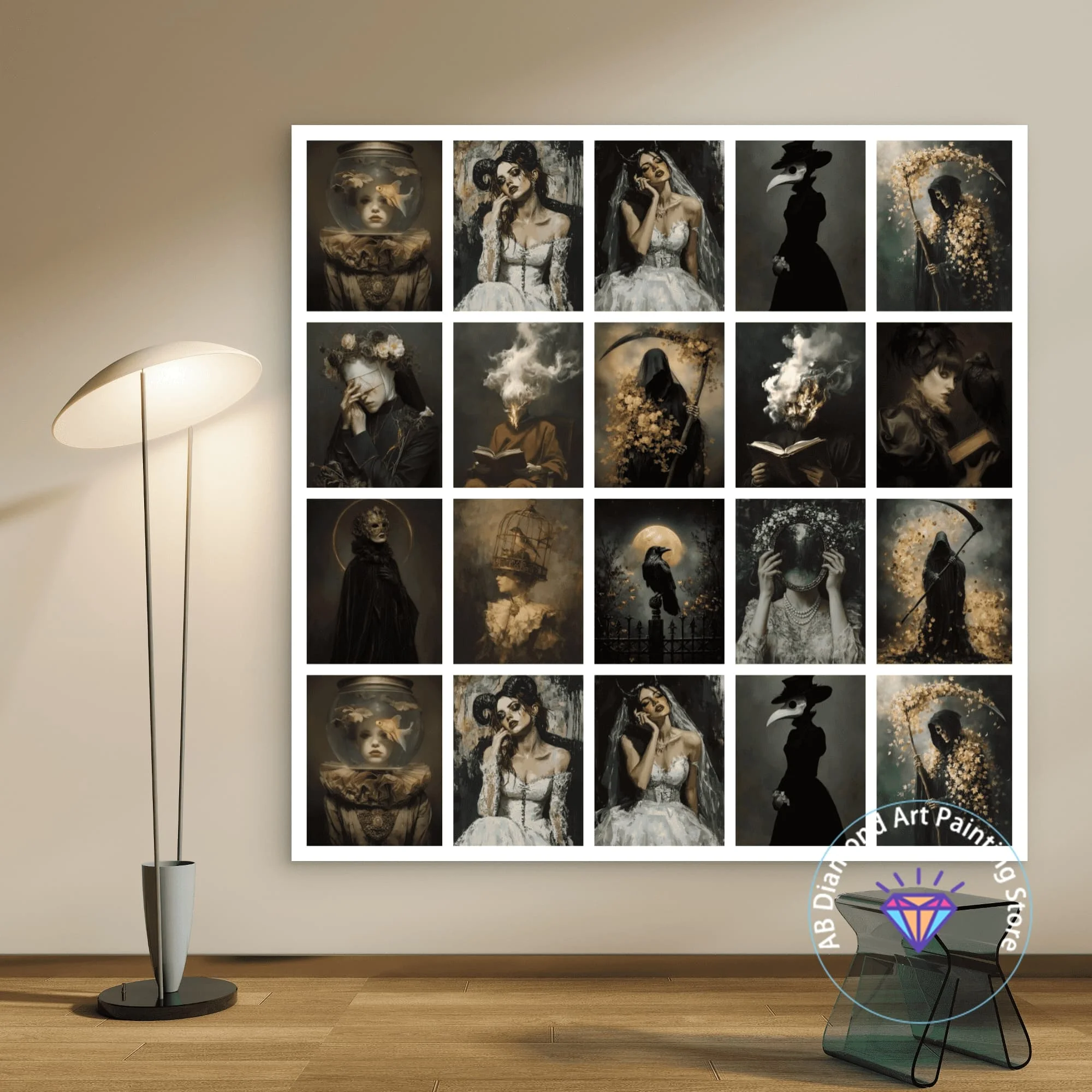 

Dark Terror Retro Victorian Style Reaper Crow Vampire Ghost AB Diamond Painting Kit 5D DIY Diamond Embroidery Handmade Art Gift