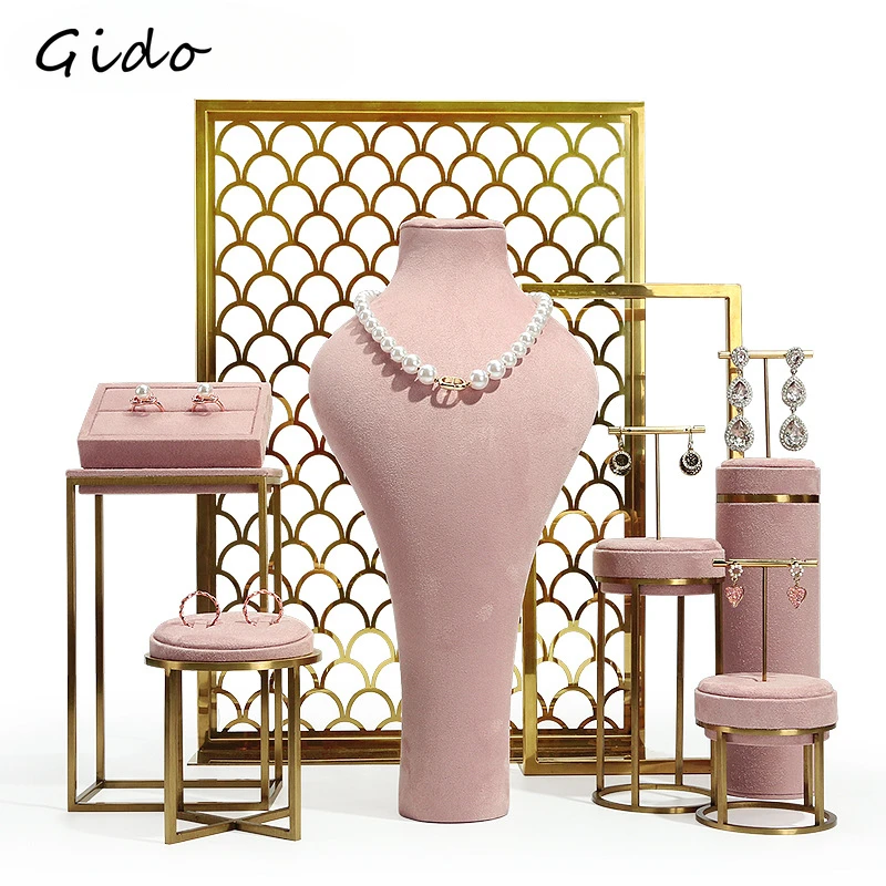 

Jewelry Display Stand Pink Metal Window Necklace Ring Jewelry Display Holder High-end Jewelry Display Props