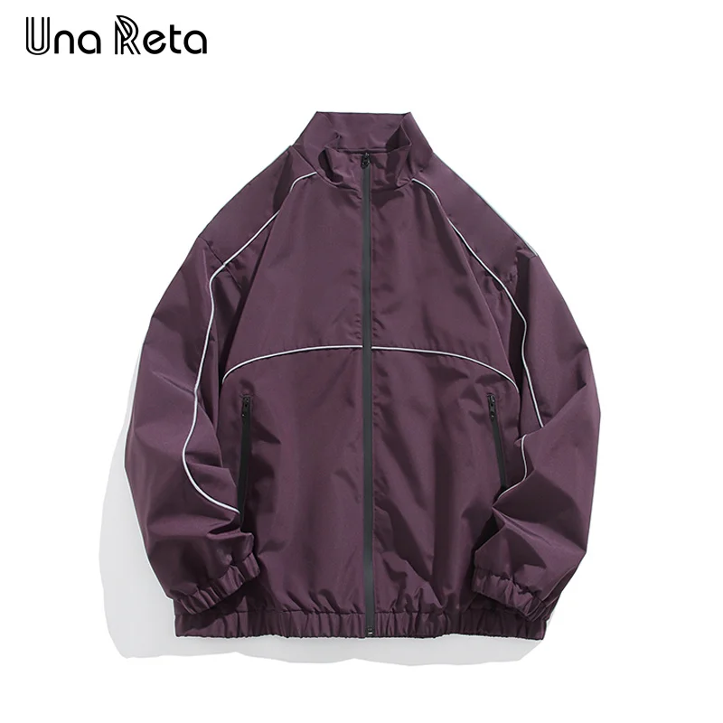 

Una Reta Harajuku Jacket Men Spring 2024 New Hip hop Reflective Strip Design Coat Streetwear Casual Retro Jackets Man