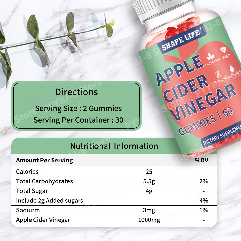 Apple Cider Vinegar Gummies Digestive System Support, Weight Management Support, Gluten-Free & Vegan, 60 Gummies