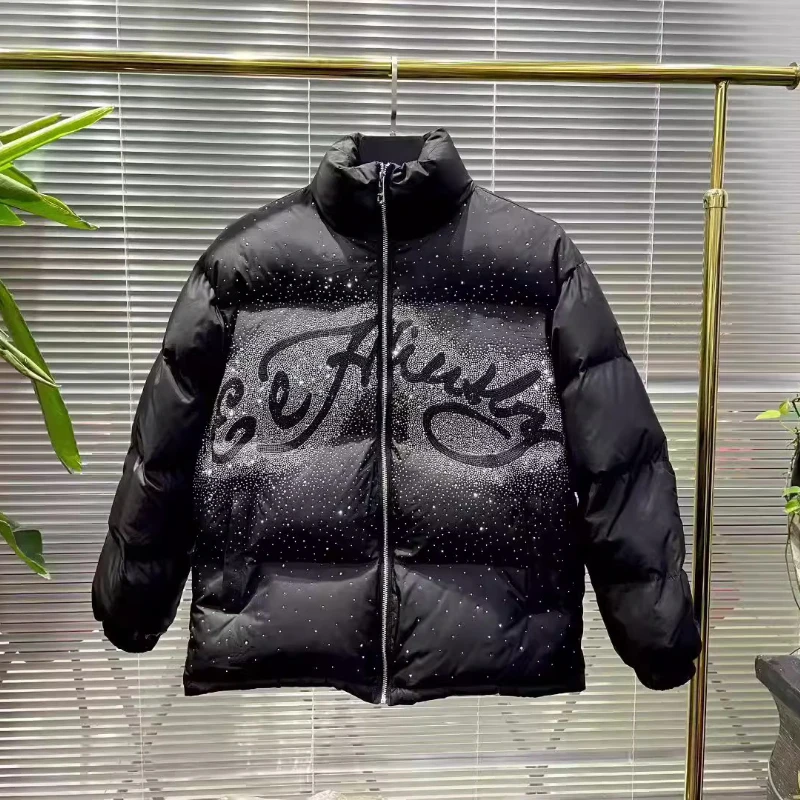 2025 inverno nova moda parkas masculinidade moda bonito versátil casacos soltos clássico strass cabeça de tigre bonito parkas