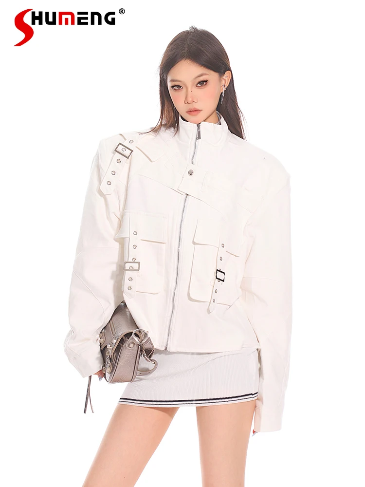 

2024 Early Autumn New Feminine Solid Color Pocket Jackets Long Sleeve Stand Collar Loose Comfort Zipper Women's Jacket Coat Tops