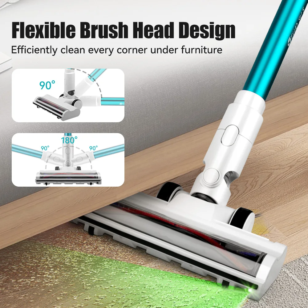 Cordless vacuum cleaner with LED display stick, strong suction, anti entanglement handheld car vacuum cleaner suitable for hardw