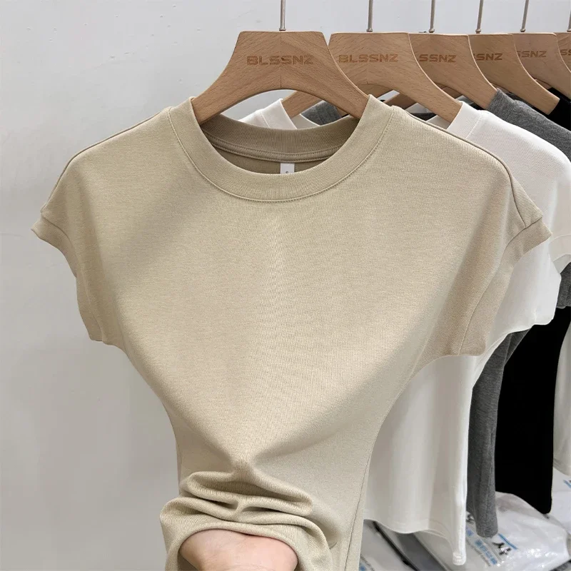 Camiseta Harajuku de cuello redondo para mujer, camiseta de manga corta de algodón ajustada a la moda, camisetas de verano para mujer, ropa nueva 2026