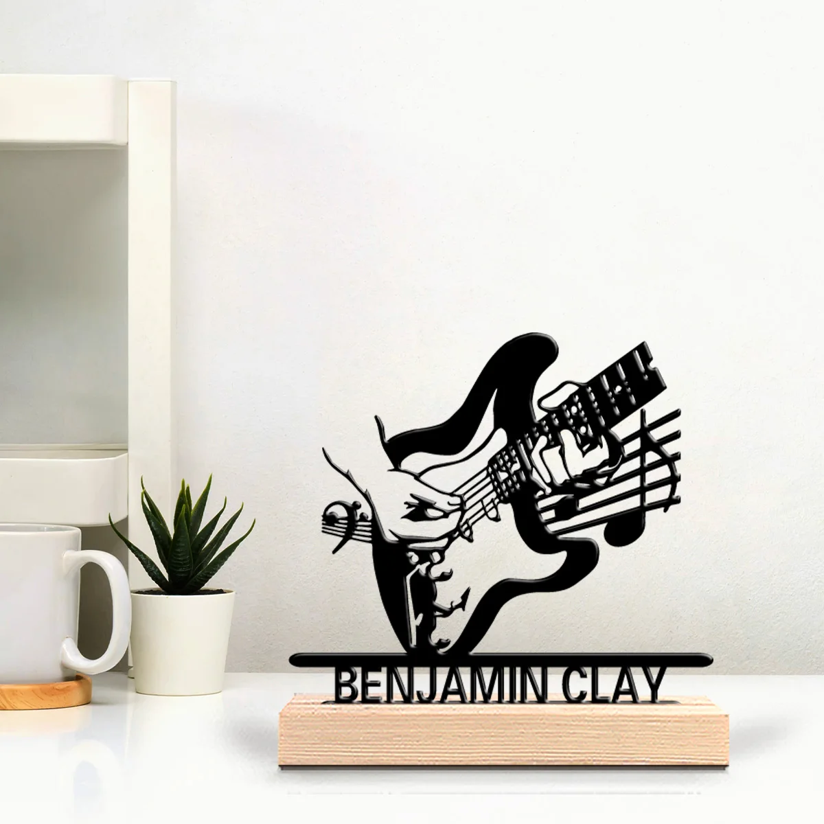 1pc Fashion Personalized Custom Play The Guitar Metal Statues Metal Art With Wooden Base Perfect For Musicians, Valentine Is, Ro