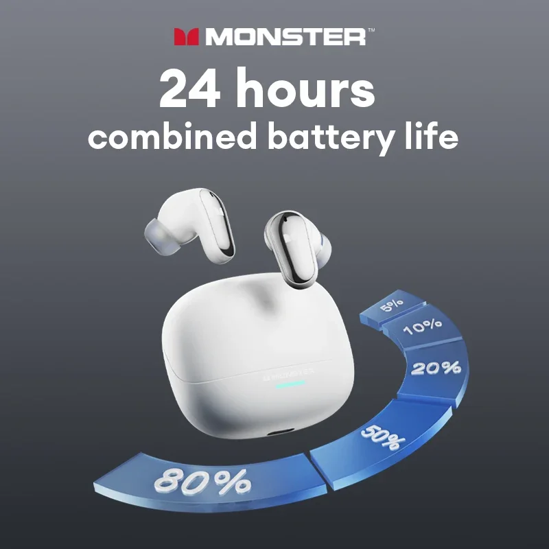 Nuevos Auriculares Inalámbricos Bluetooth 5.4 Monster MQT52, 24 Horas de Duración de Batería, Baja Latencia en Juegos, Sonido Envolvente