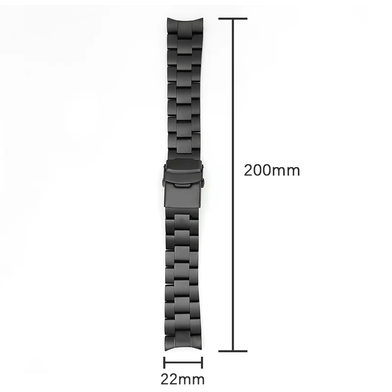 22mm Wide Black Watch Strap Matte Stainless Steel With Solid Curved End Links Watchband Mod Watches Accessories For SRPD SKX007