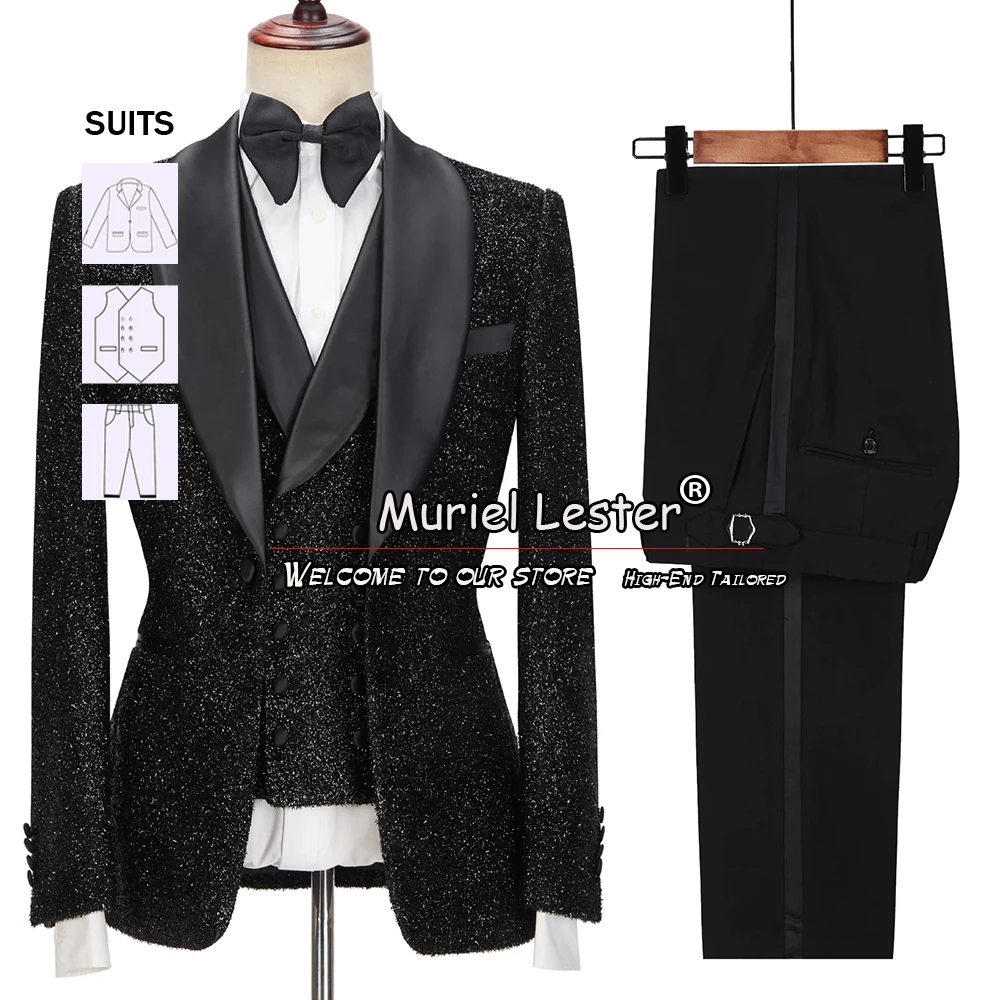 

Sparkly Suits Men Formal Groomsman Wedding Tuxedo Tailor-Made Formal Banquet Prom Dress Male Fashion Business Office Wear Cloth