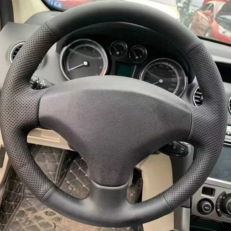 Custom Artificial Leather Hand-Stitched Steering Cover Old Peugeot 408 Car Accessories Car Steering Wheel Cover For Peugeot 308