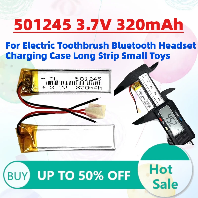 

High-Quality 501245 3.7V 320mAh Li-Polymer Battery for Electric Toothbrush Bluetooth Headset Charging Case Long Strip Small Toys
