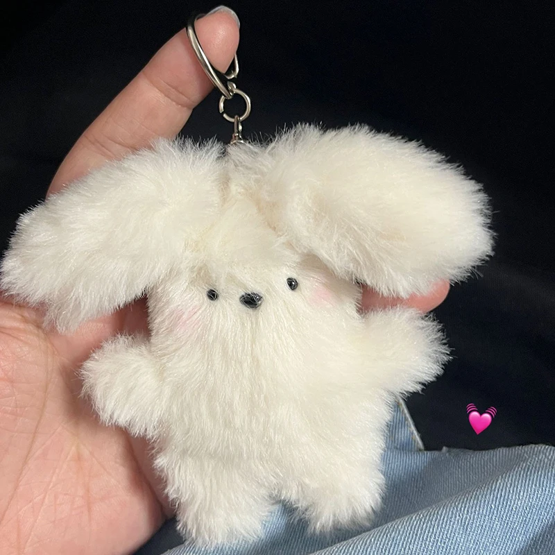 Cute Plush Puppy Keychain Cream Rabbit Plush Doll Pendant Keychain DIY Trinket Kids Stuffed Animal Toys Bag Car Ornaments