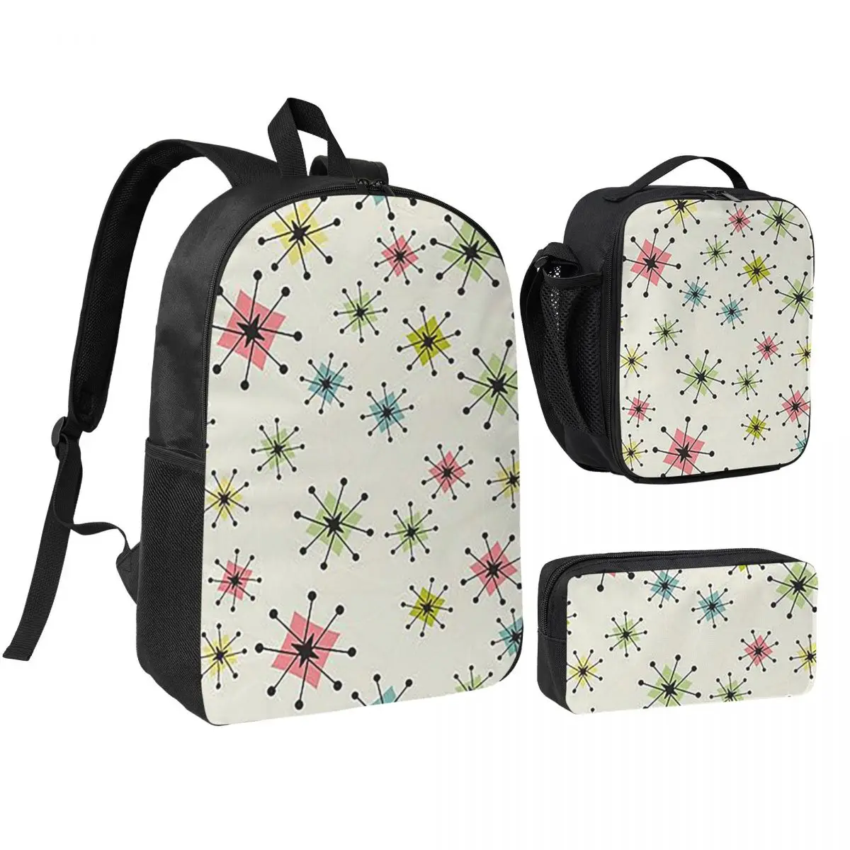 Atomic Era Graphic Backpack Boys Girls BookBag School Bag Shoulder Bags 3ps Insulated Lunch Bag Pencil Case