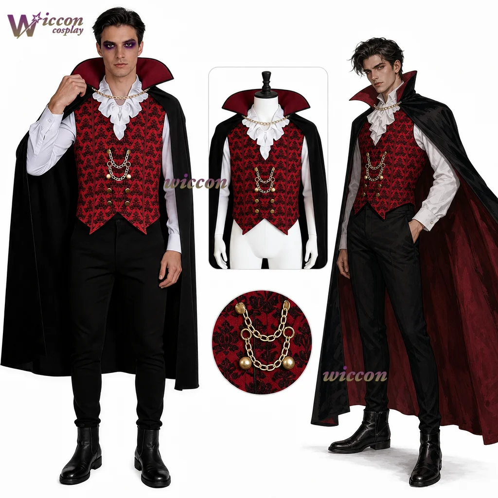

Halloween Men‘s Vampire Costume Vampire Cape Men Devil Vampire Costume Shirt Cloak Outfit Medieval Renaissance Victorian Gothic