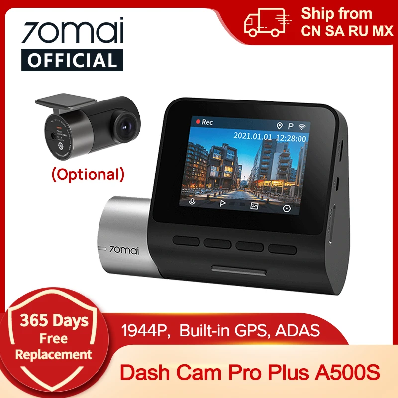 70mai-Dash Cam Pro Plus, A500S, 1944P, ADAS, GPS, Caméra avant, A500S, agglomFOV, DVR de voiture, Support de stationnement 24H, Caméra intérieure arrière