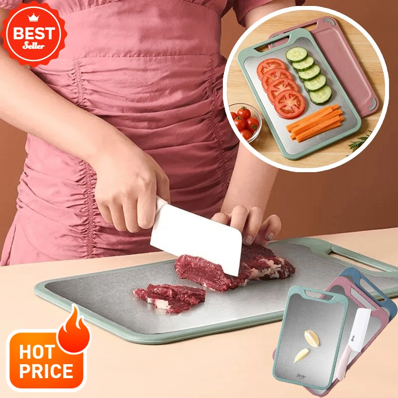 Stainless Steel Cutting Board, Non-Slip Double Sided Chopping Board, Easy Clean Kitchen Cutting Board with Juice Groove