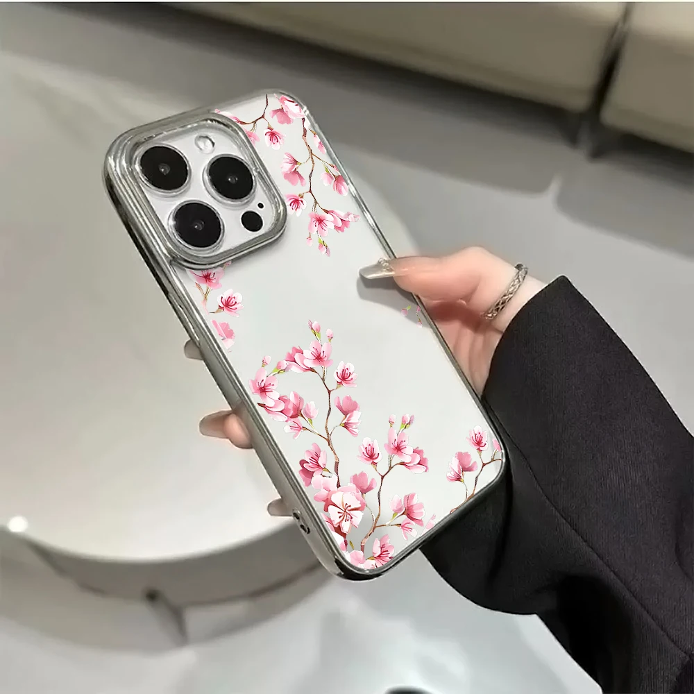 Blumen-Handyhülle für iPhone 17 15 13 14 16 11 12 Pro Max Plus 16 15 17 XR XS Hüllen Transparente Beschichtung Drop Plum Blossom Cover – Detail 6