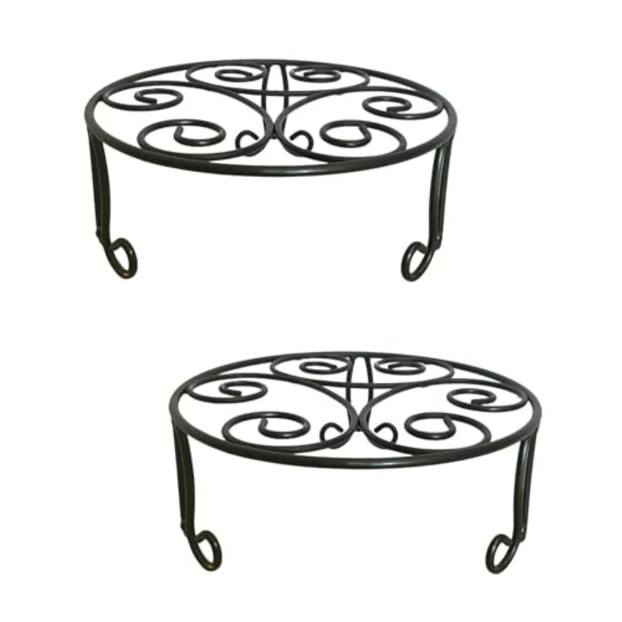

Iron Plant Stand Low Profile, ch Wide Round Metal Flower Stand for door Outdoor Large Plants, Short Heavy Duty Display Holder f