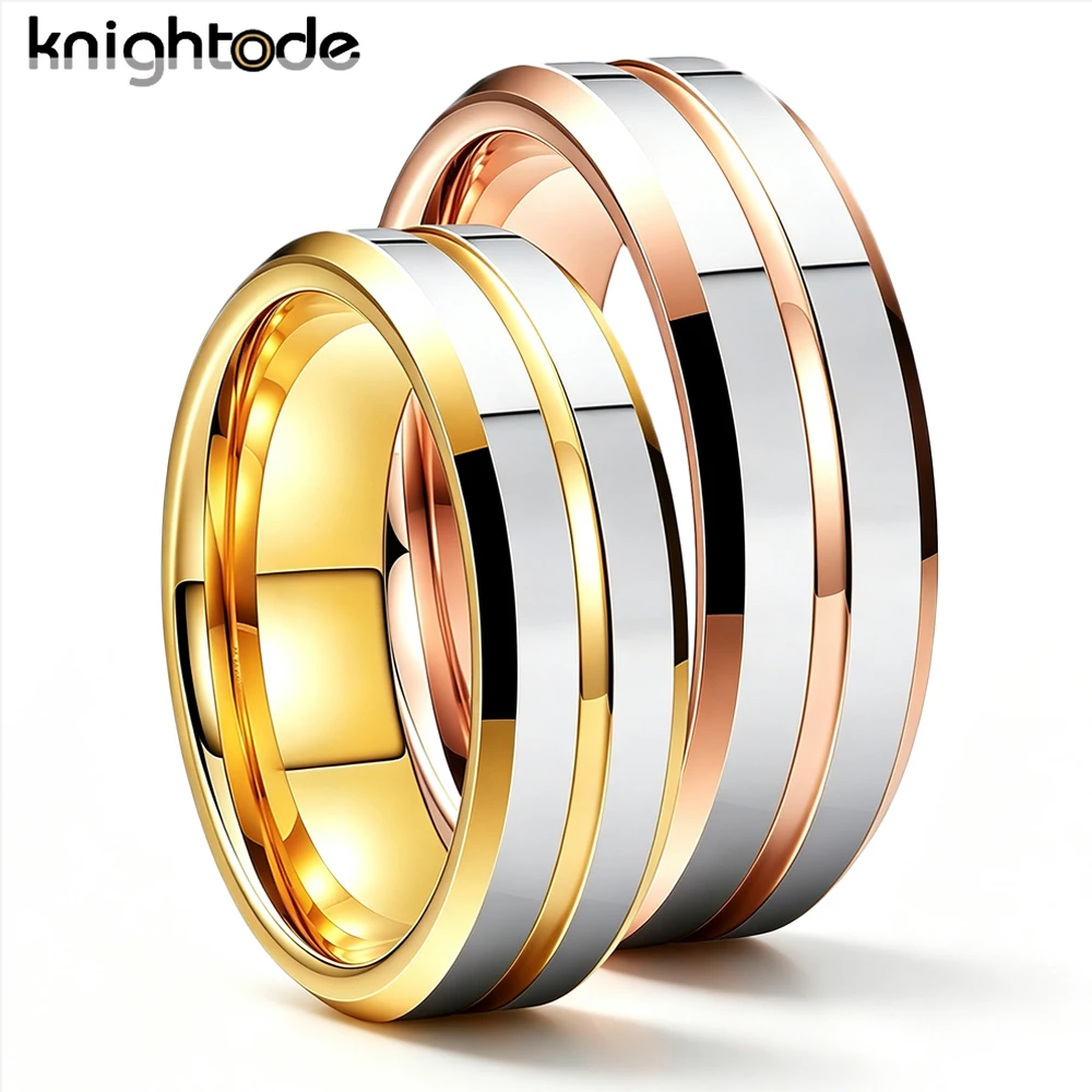 6mm 8mm Tungsten Carbide Wedding Ring Gold Rose Gold Center Silver Polished Comfort Fit Men Women Engagement Promise Band