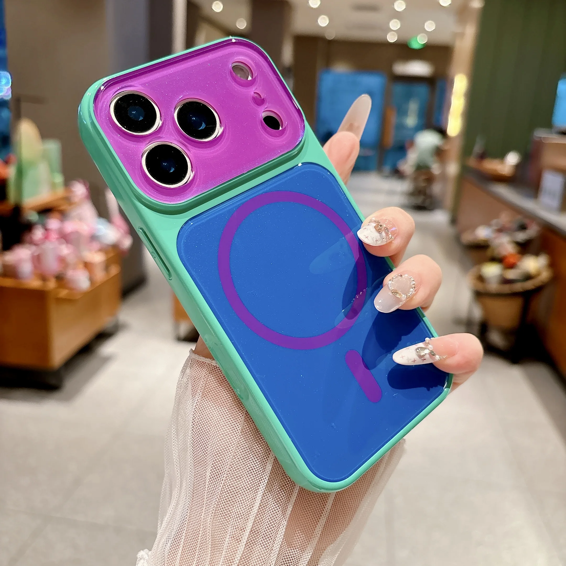 14 Colors Magnetic Case For iPhone 18 17 16 15 14 Pro Max For MagSafe Colorful Crystal Glitter Back Soft Bumper Cover Shockproof