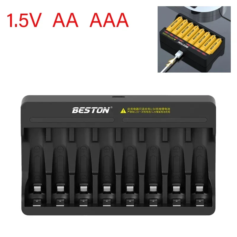 For 1.5v AA AAA Lithium Ion Rechargeable Battery 1.5v Battery Charger 4/8 Slots Smart Charger with LED Indicator Light