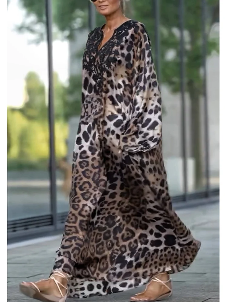 

Autumn Women's Long Sleeve Casual Style Polyester Material 2024 New Fashion V-neck High waisted Lantern Sleeve Dress