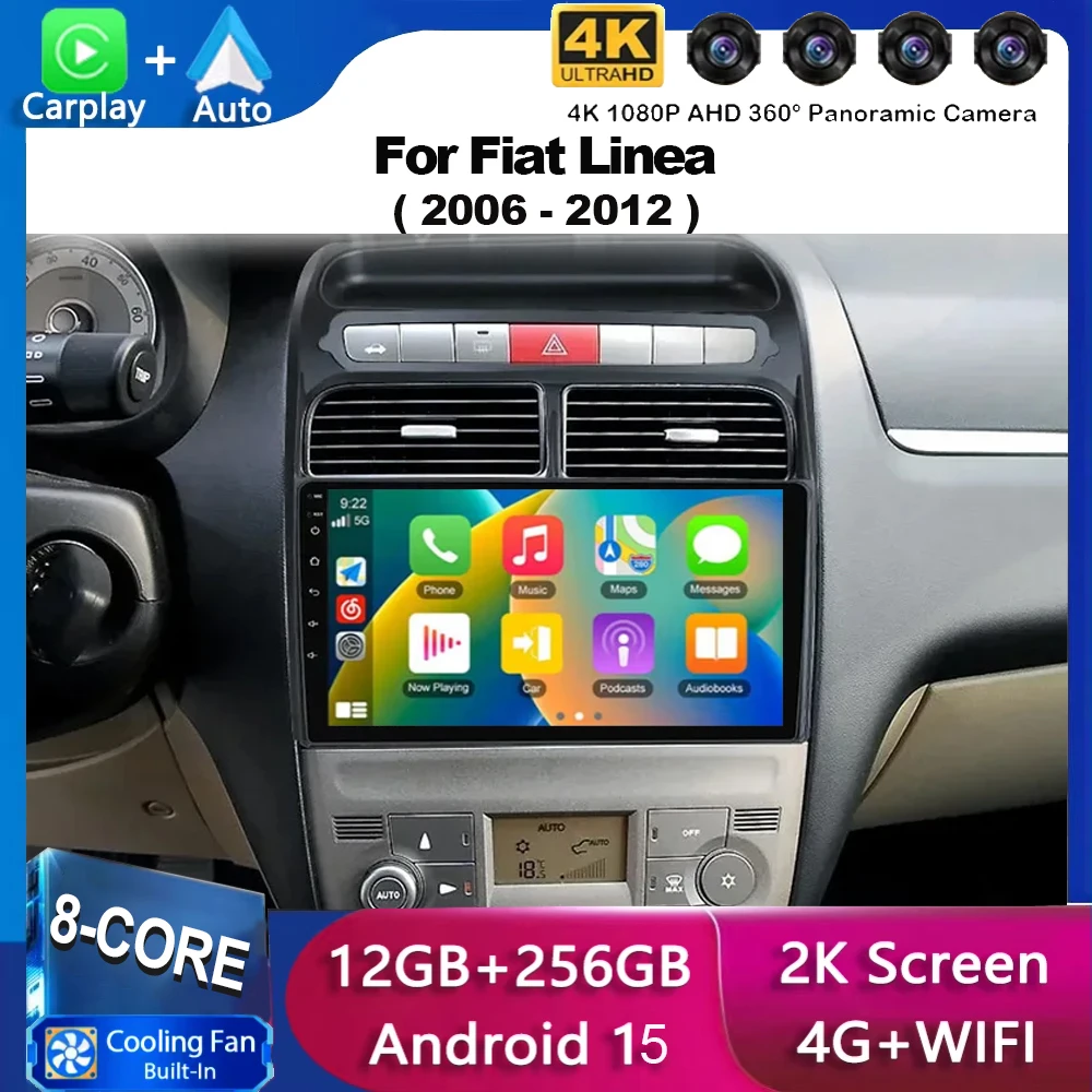 Android 15 Radio del coche para Fiat Linea 2006 2007 2008 2009 - 2012 Carplay Auto GPS Multimedia 2 Din reproductor WIFI + 4G BT Video estéreo