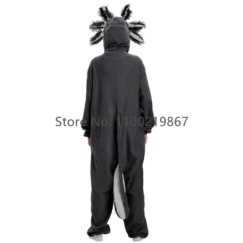 Halloween Black Axolotl Cosplay Onesie For Adult Women Men Animal Kigurumis Pyjamas Cartoon Pajama Homewear Party Costume