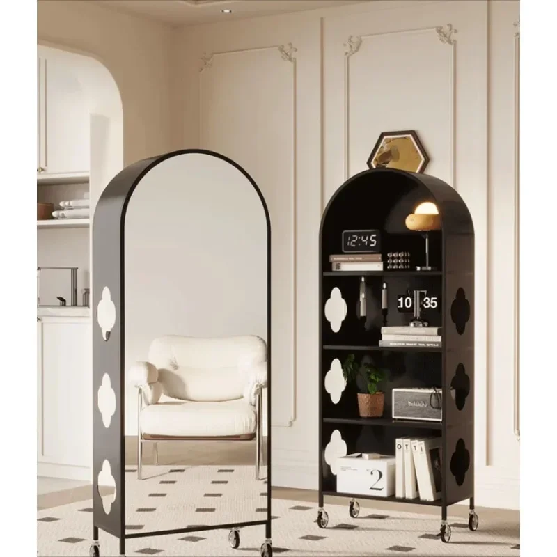 French medieval style creative movable multi-layer arched bookcase commercial home living room mirror cabinet retro