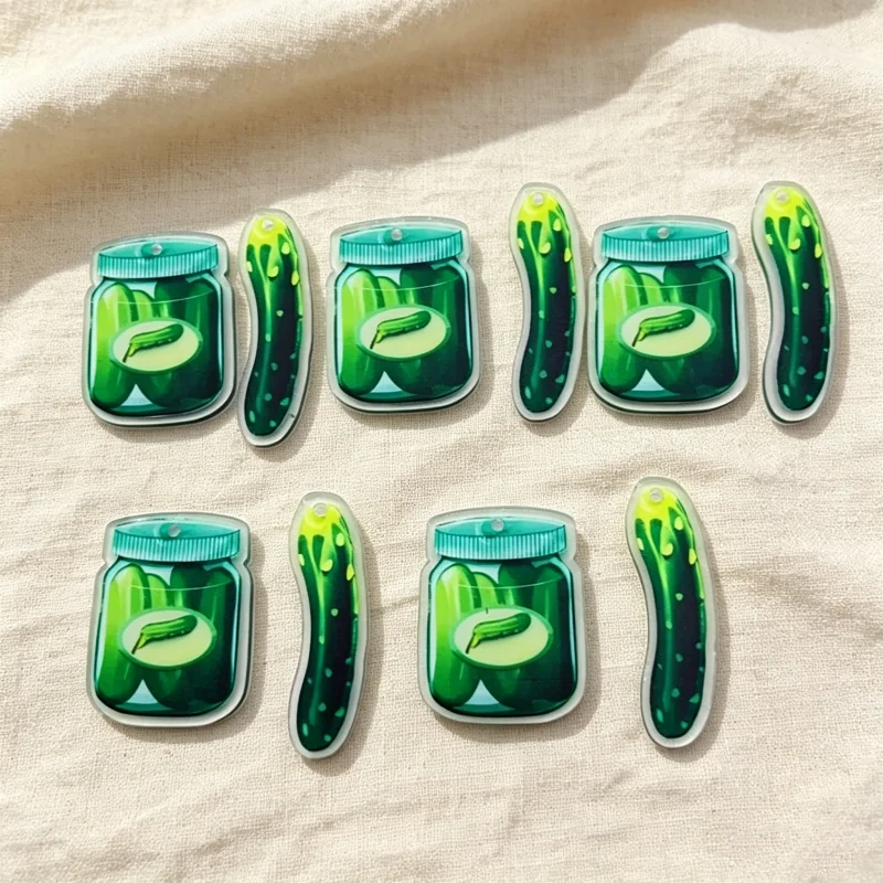 10 pcs Acrylic simulated pickled cucumber bottle pendant DIY creative fun fruit and vegetable earrings keychain accessories