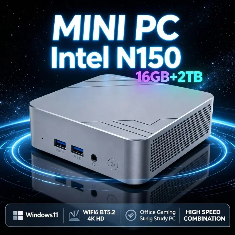 Multicolor Mini PC Intel N150 Windows11 16GB RAM 1‑2TB SSD WiFi6 BT5.2 Small Desktop Computer Host For Home Office Daily