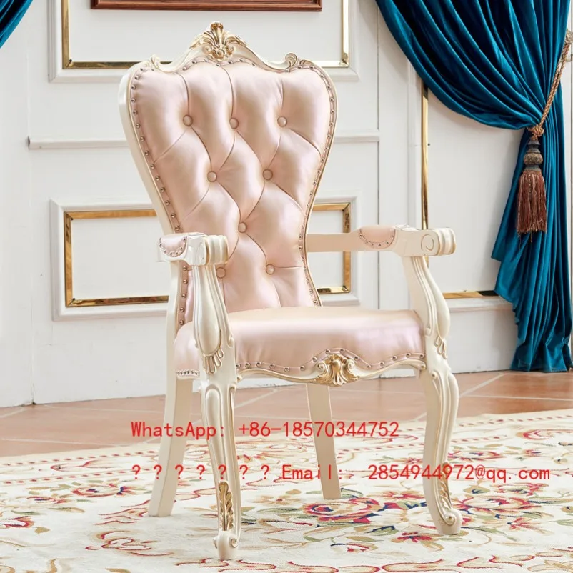 European Solid Wood Chair Princess Desk Chair Leather American Simple Home Backrest Comfortable Dining Chair