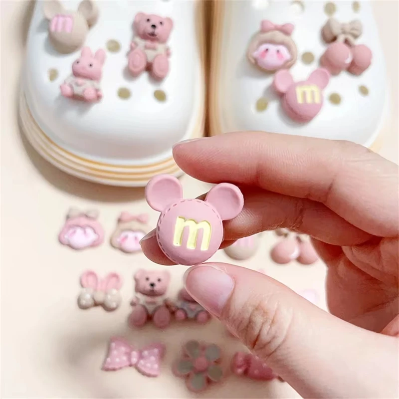 New Pink Resin Theme Series Shoe Charms For Clog Sandals  Cute Bows Design For Shoes Decor Accessories Diy Women Girl Party Gift