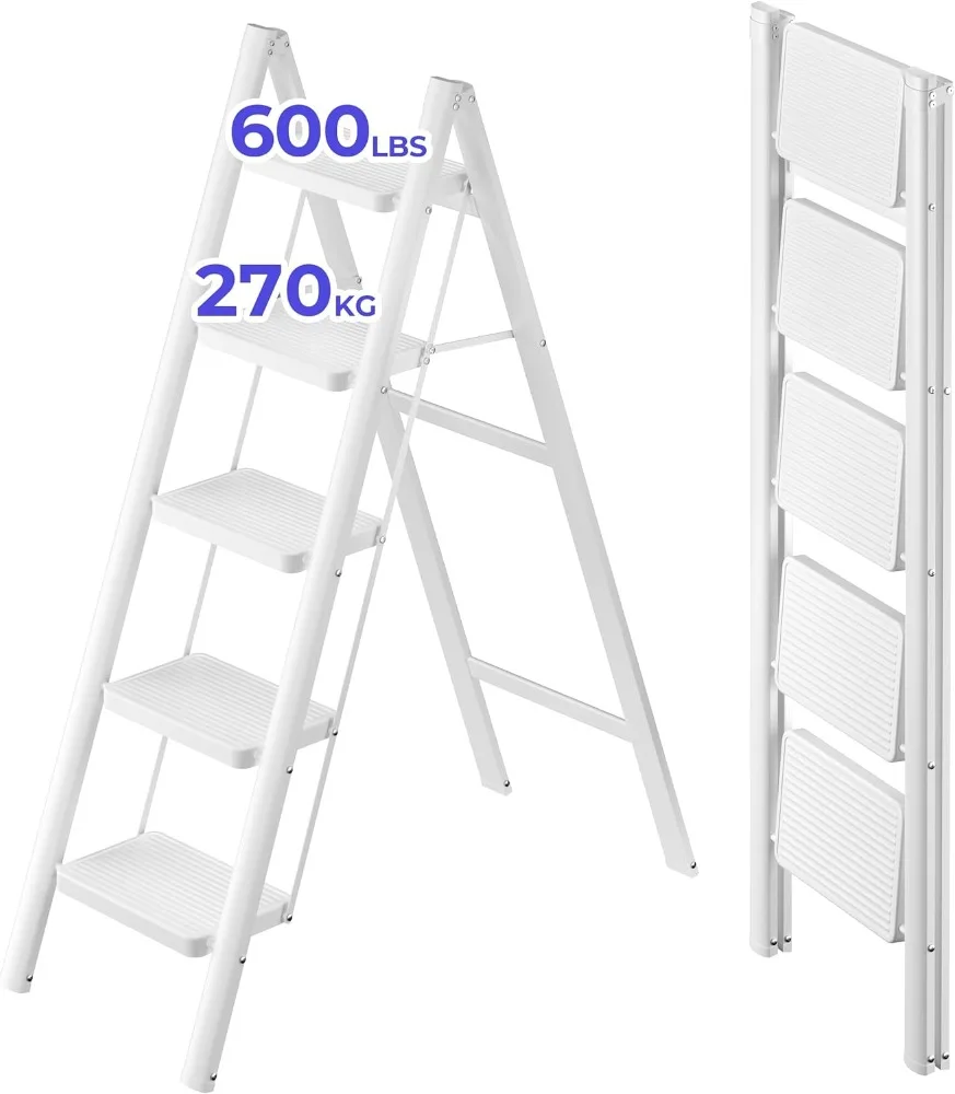 Joi scope 5-Stufen-Leiter, leichter klappbarer Tritt hocker mit rutsch festem Pedal,600 lbs tragbare robuste Stahl leiter für Erwachsene