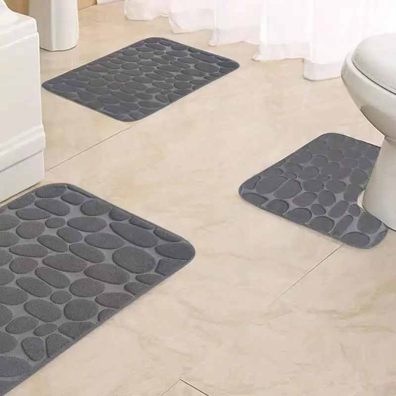 Bathroom Foot Mat Coral Velvet Non-slip Absorbent Embossed Goose Stone Memory Foam Thickening Absorbent Mat Door Mat