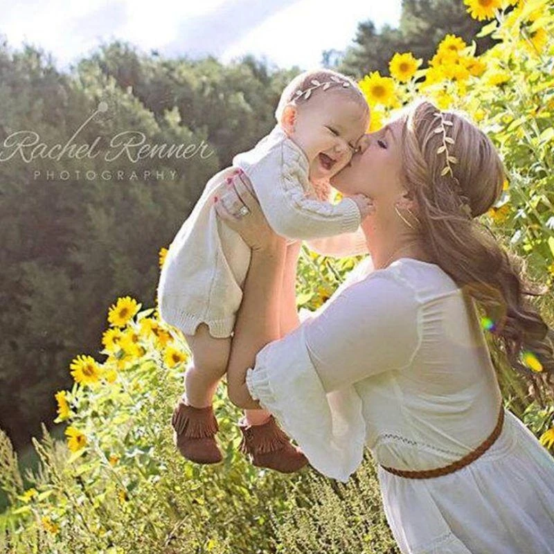 Diadema con hojas doradas para mamá y bebé, diadema elástica con rama olivo accesorio fotografía 15UB